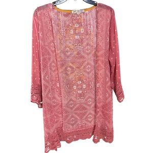 Jolt Boho Dusty Rose Geometric Print Open Front Kimono Cardigan Medium